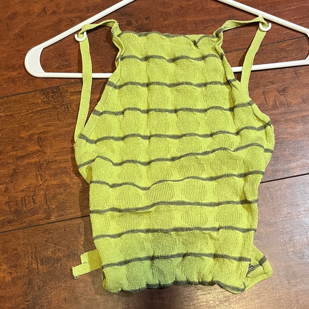 Pull&Bear Lime and Gray Checkered Top